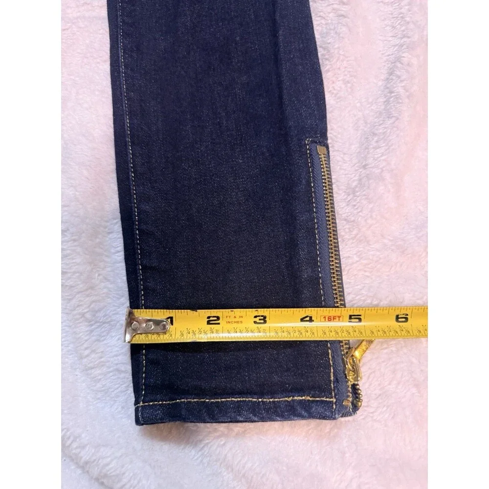 Tory Burch Women's Cropped Slim Dark Wash Low Rise Jeans Size 25 Denim Zip Hem